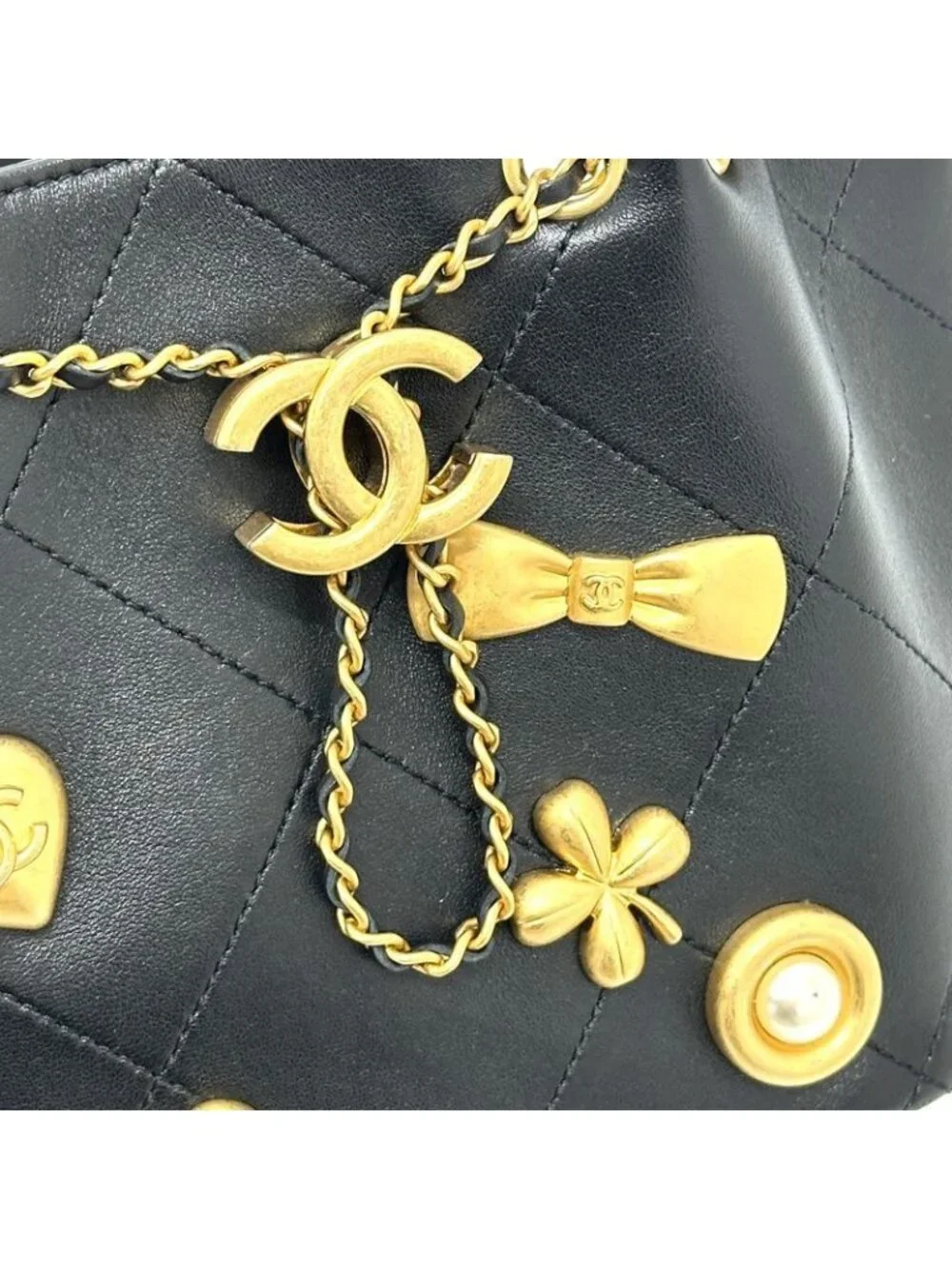 Chanel Shoulder Bag Draw St Ring Icon As5824 Leather Black